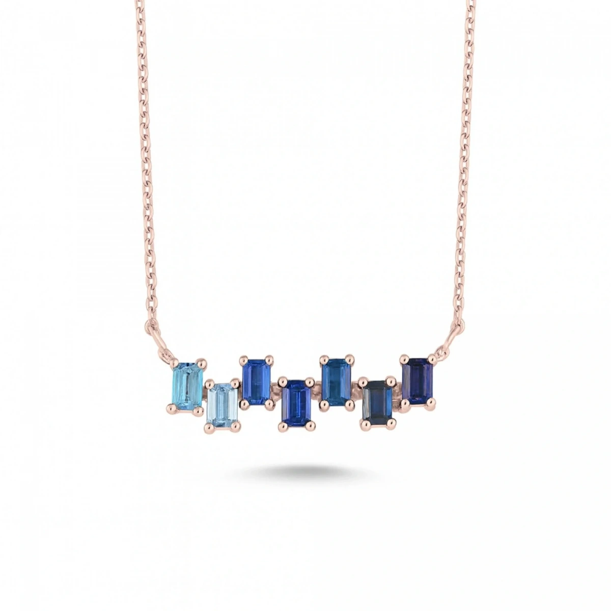 Zikzak Mavi Baget Taşlı Altın Kolye