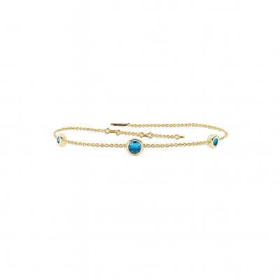 Renkli Mavi Üç Taşlı Altın Bileklik