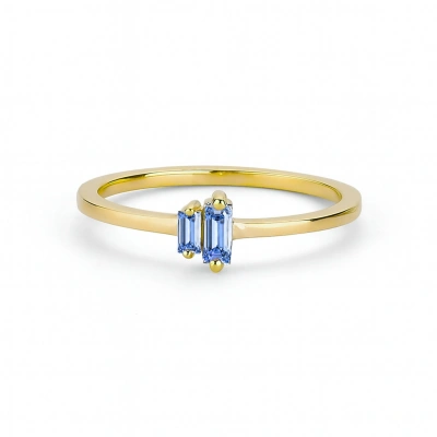 Renkli Mavi Baget Taşlı Altın Yüzük