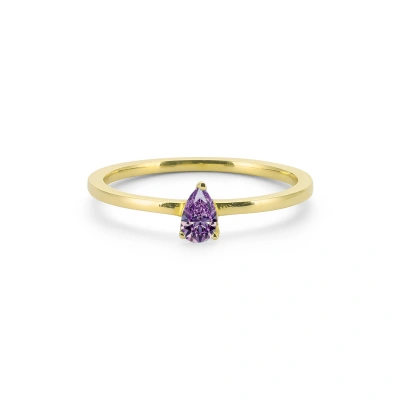 Renkli Mor Damla Taşlı Altın Yüzük