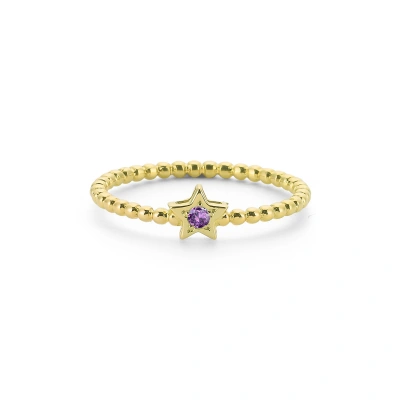 Renkli Yıldız Mor Taşlı Altın Yüzük