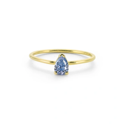 Renkli Mavi Damla Taşlı Altın Yüzük