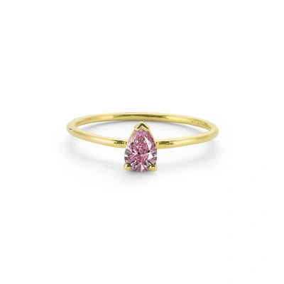 Renkli Pembe Damla Taşlı Altın Yüzük