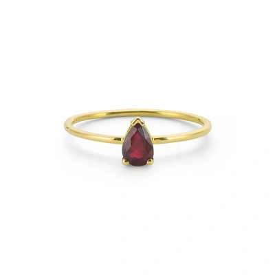 Renkli Koyu Kırmızı Damla Taşlı Altın Yüzük