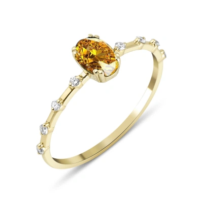 Sitrin Oval Taşlı Pırlanta Yüzük