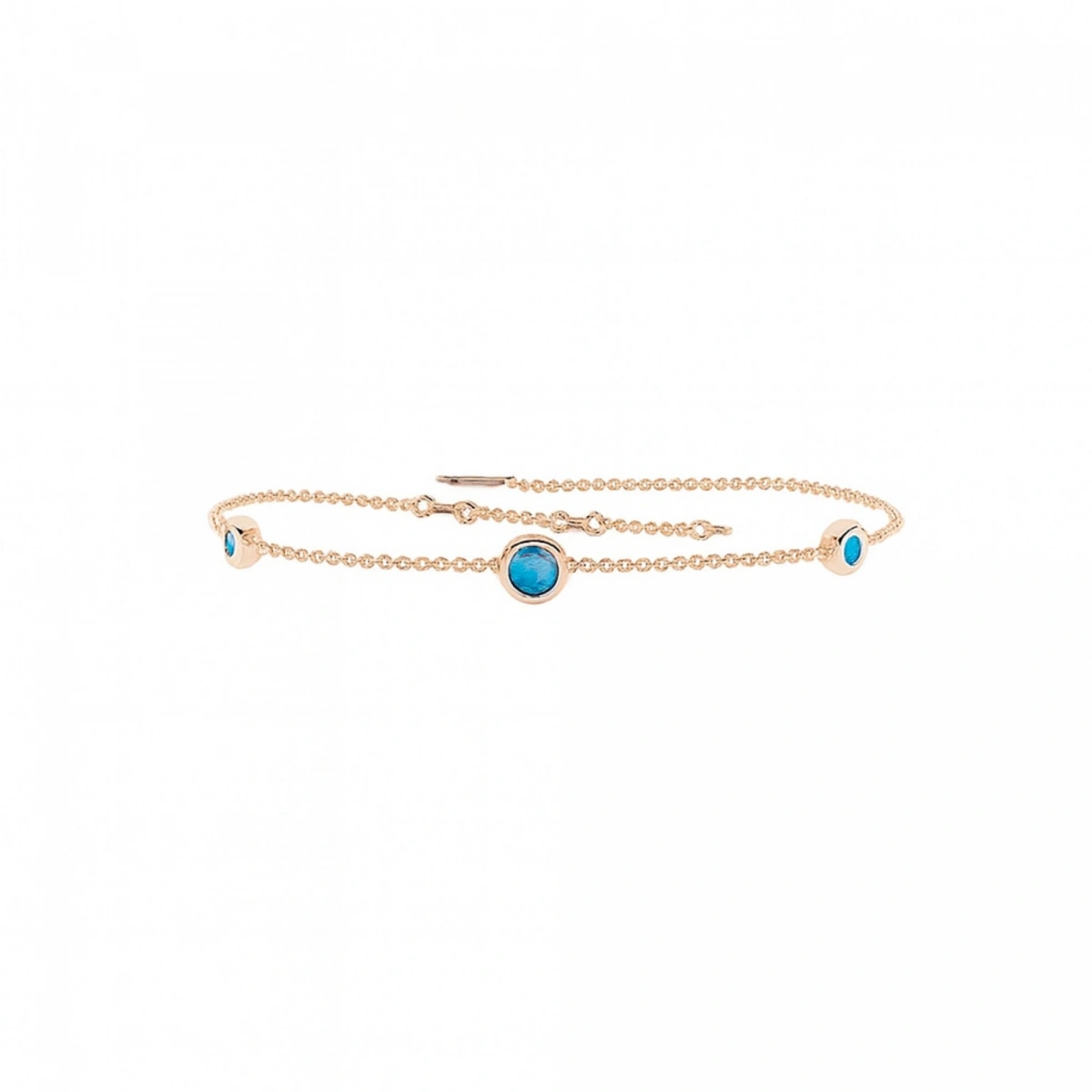 Renkli Mavi Üç Taşlı Altın Bileklik