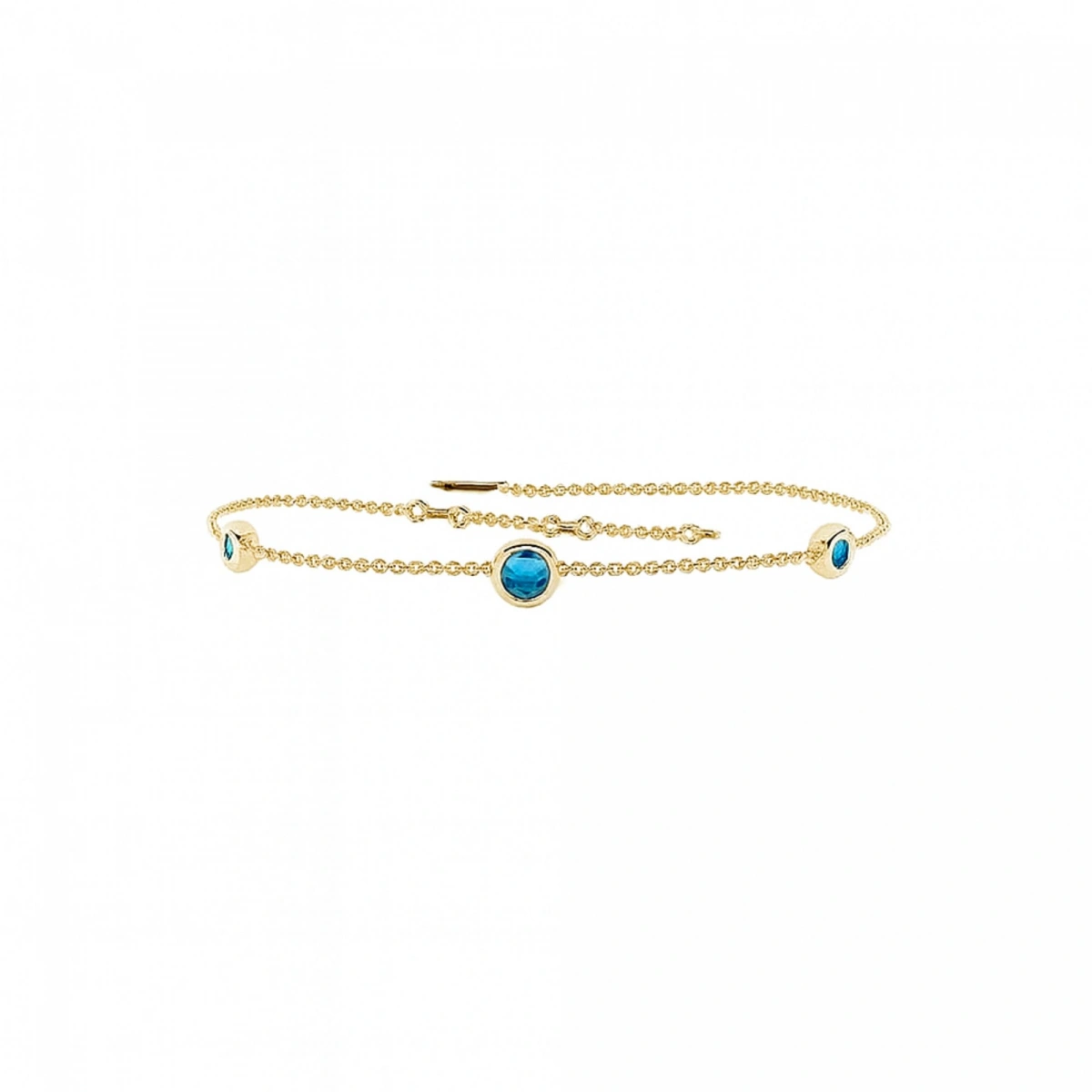 Renkli Mavi Üç Taşlı Altın Bileklik