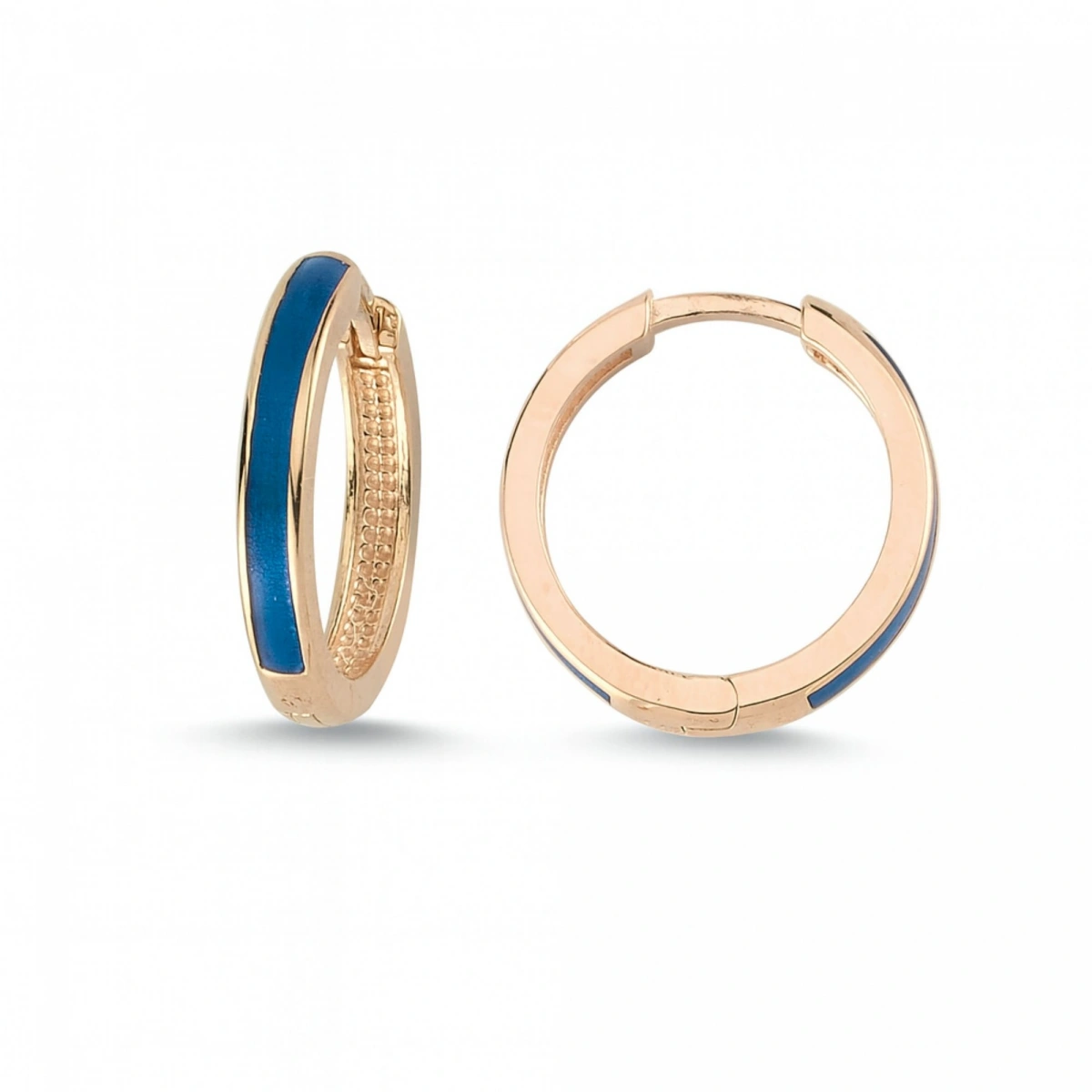 Mavi Mineli Halka Altın Küpe