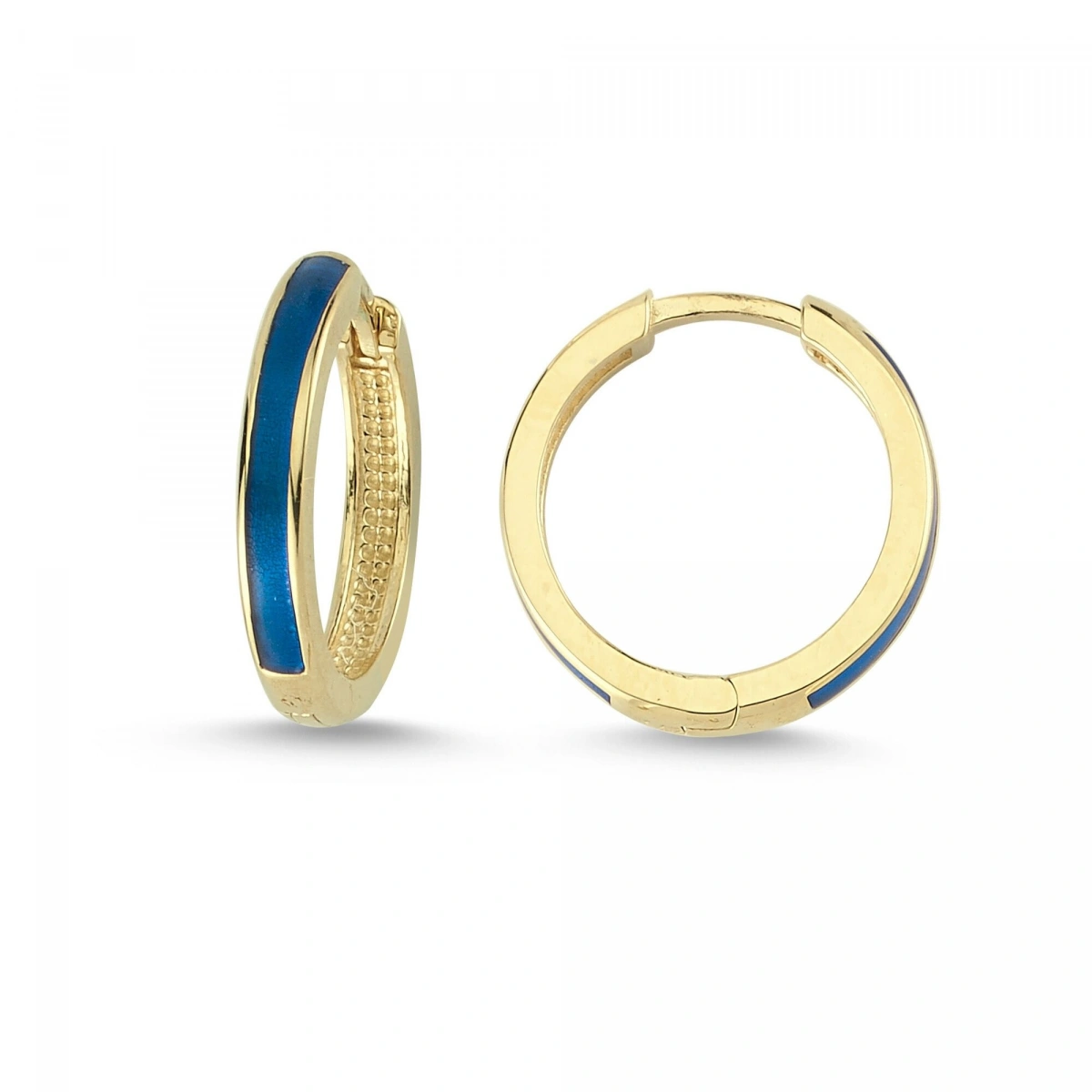 Mavi Mineli Halka Altın Küpe