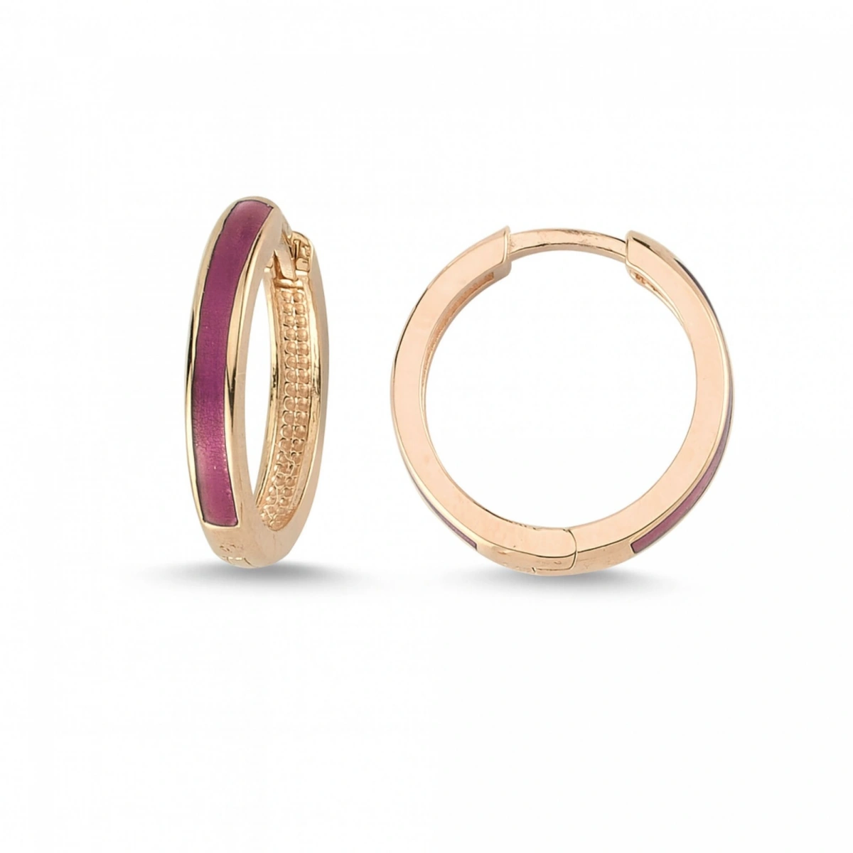 Bordo Mineli Halka Altın Küpe