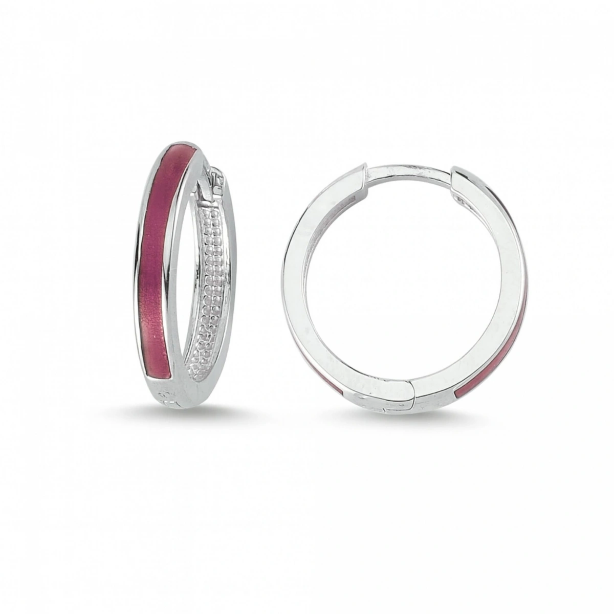 Bordo Mineli Halka Altın Küpe