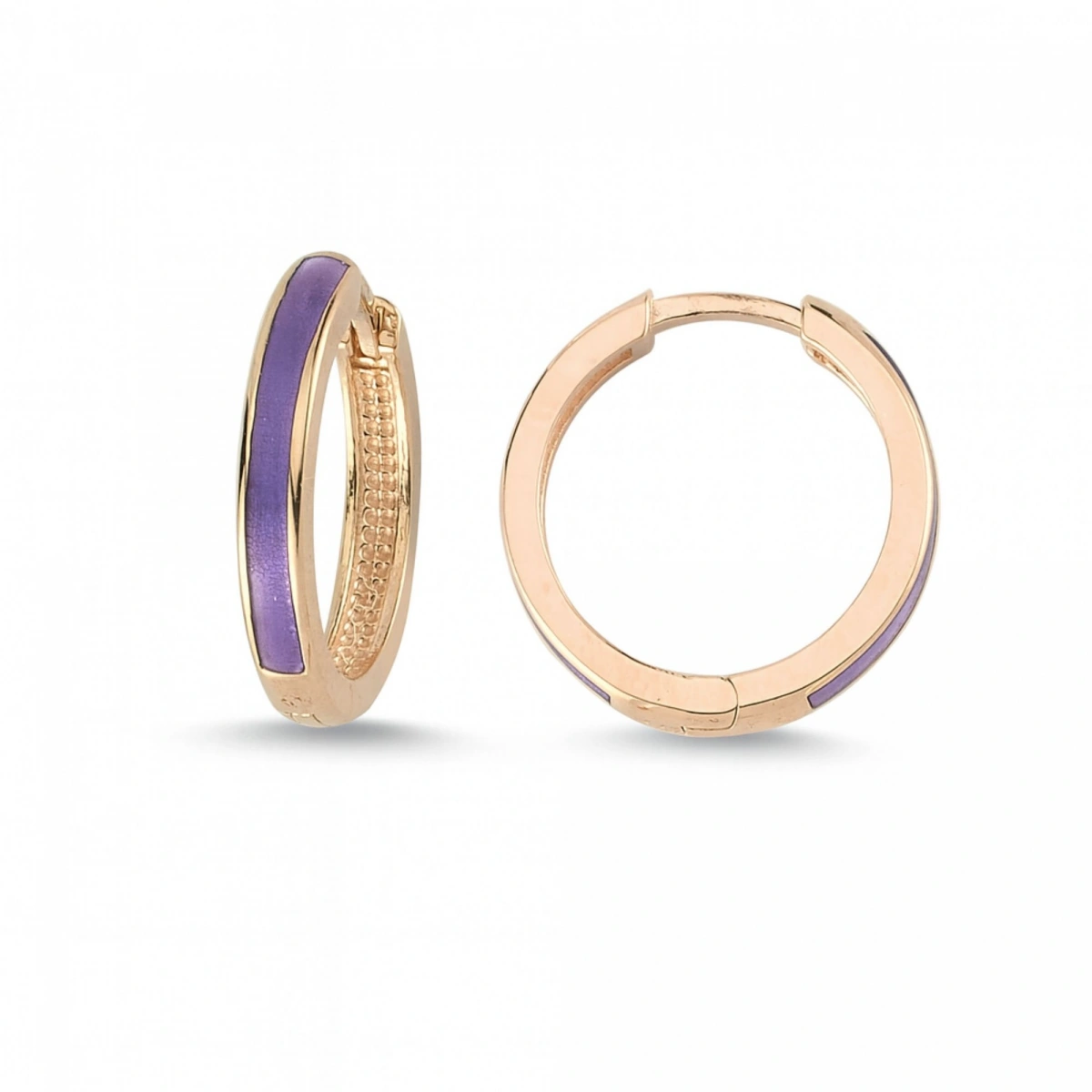 Mor Mineli Halka Altın Küpe