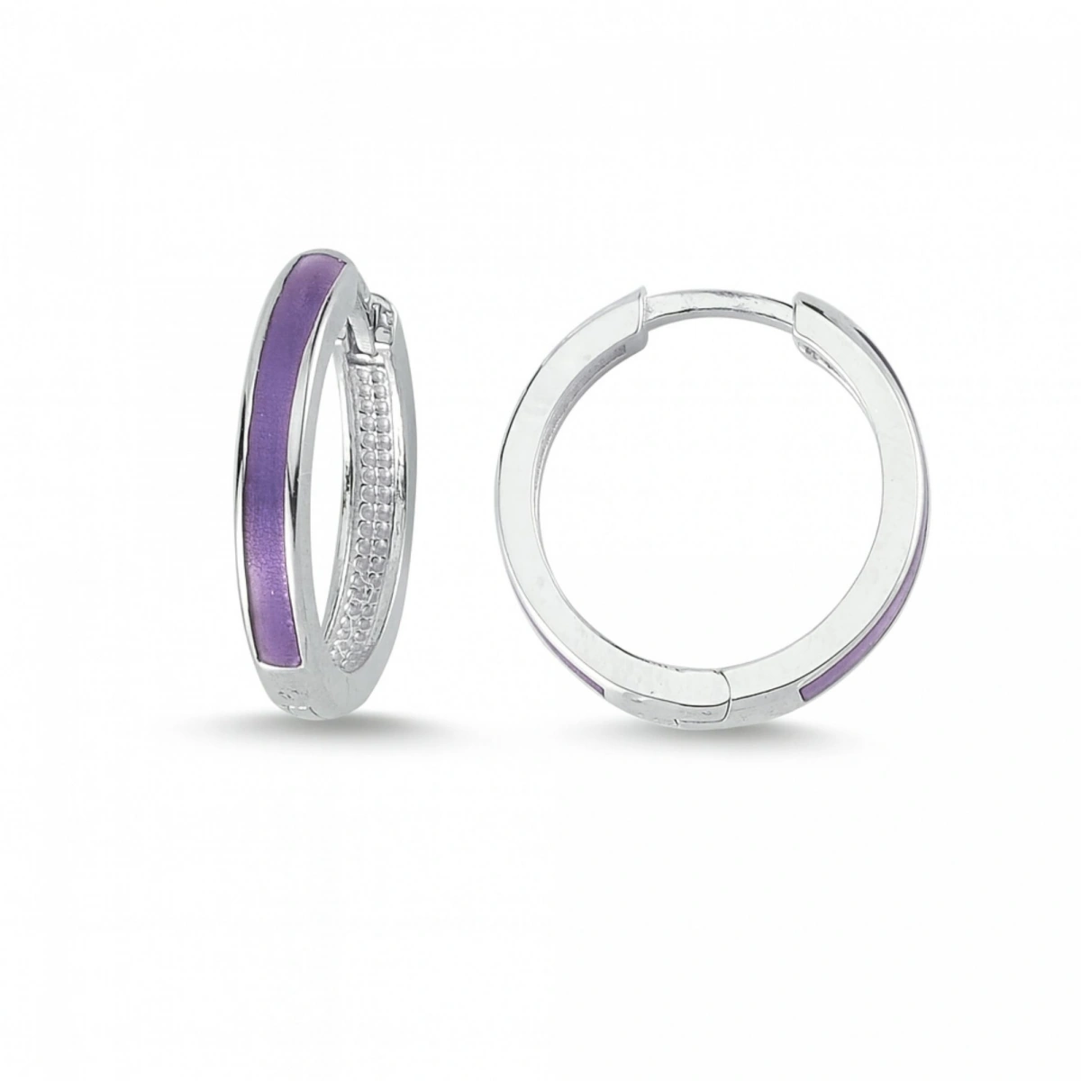 Mor Mineli Halka Altın Küpe