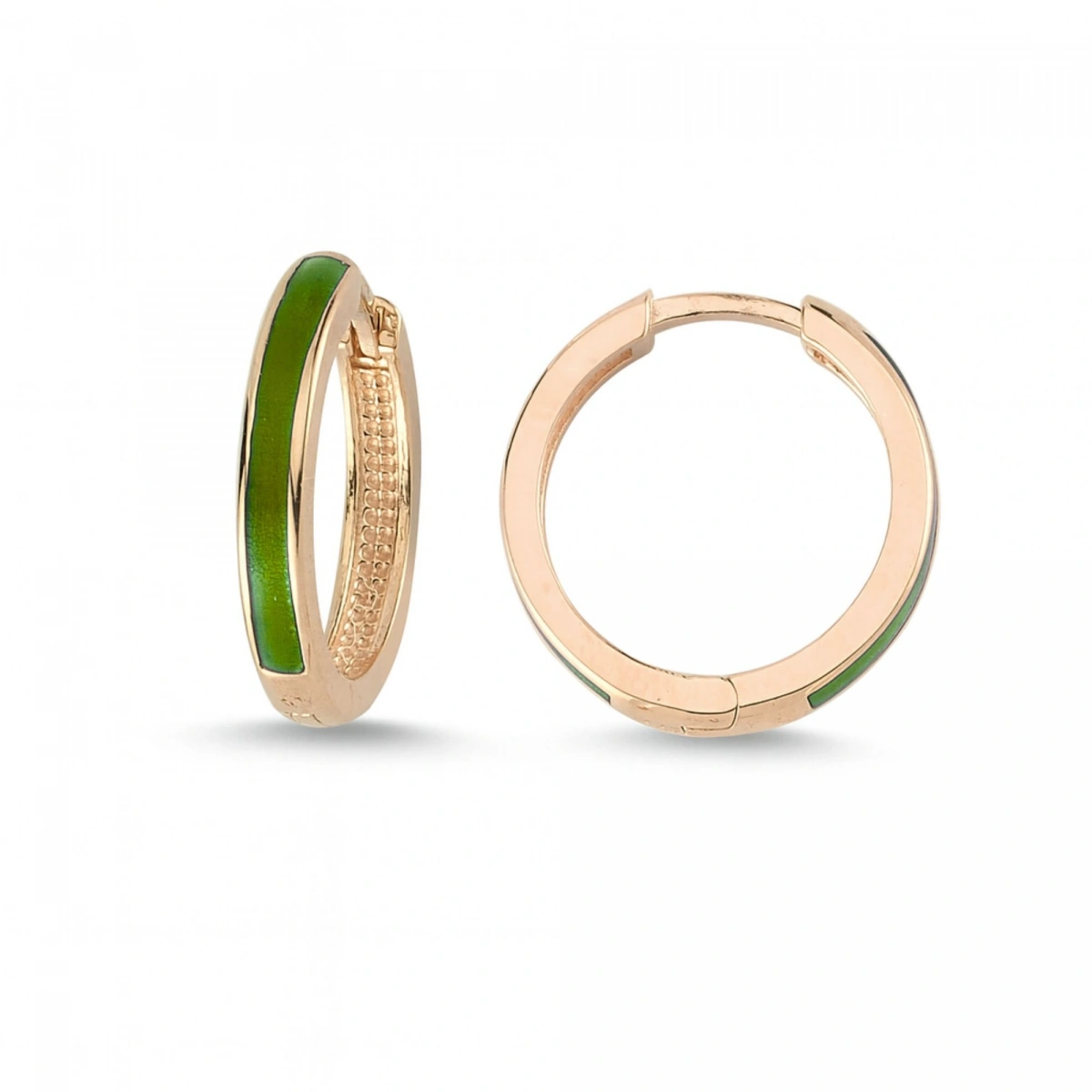 Yeşil Mineli Halka Altın Küpe