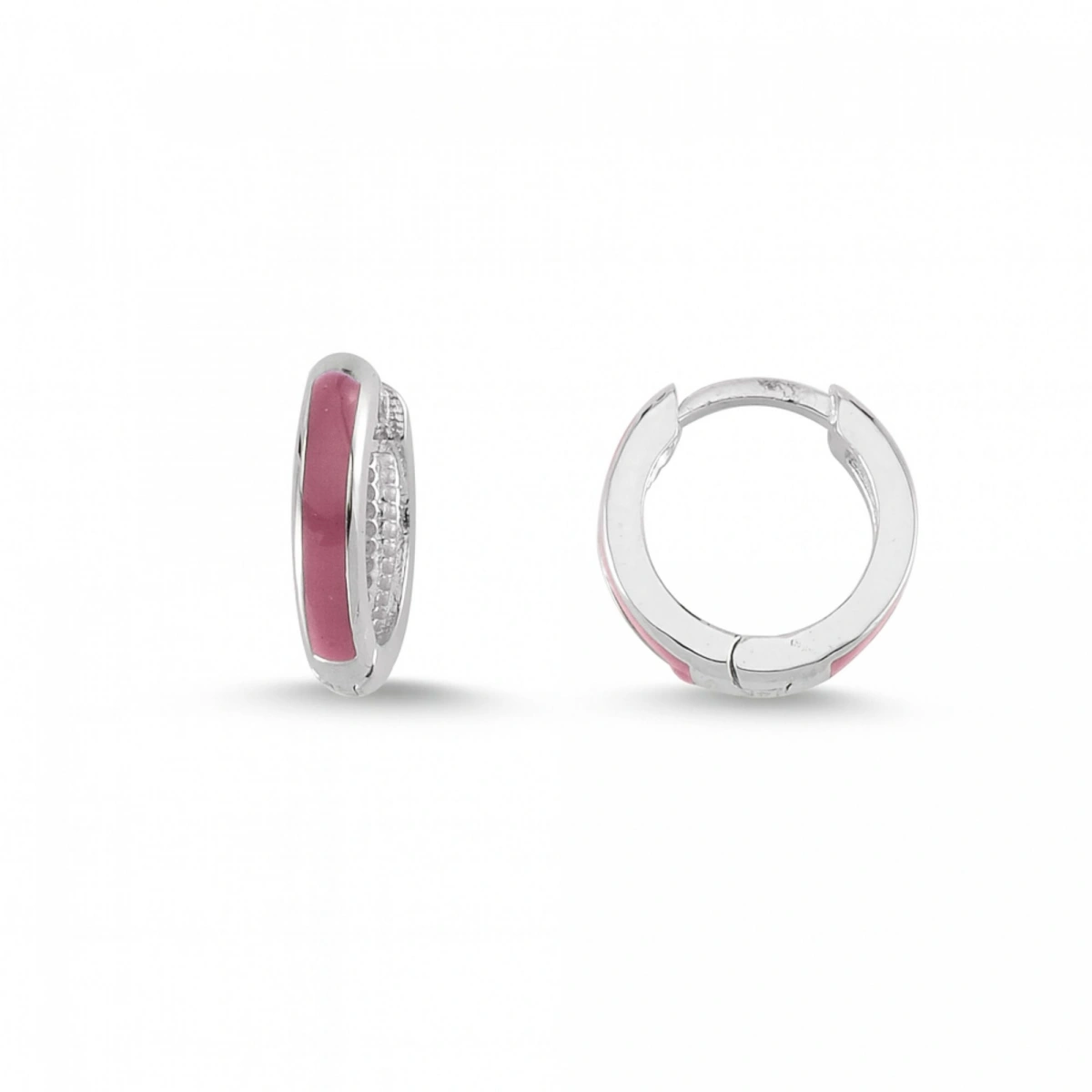 Bordo Mineli Halka Altın Küpe