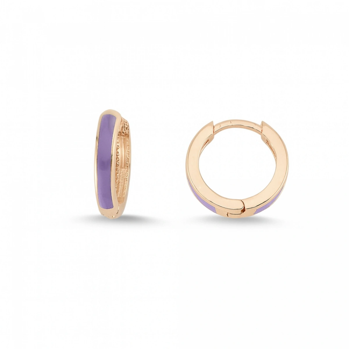 Mor Mineli Halka Altın Küpe