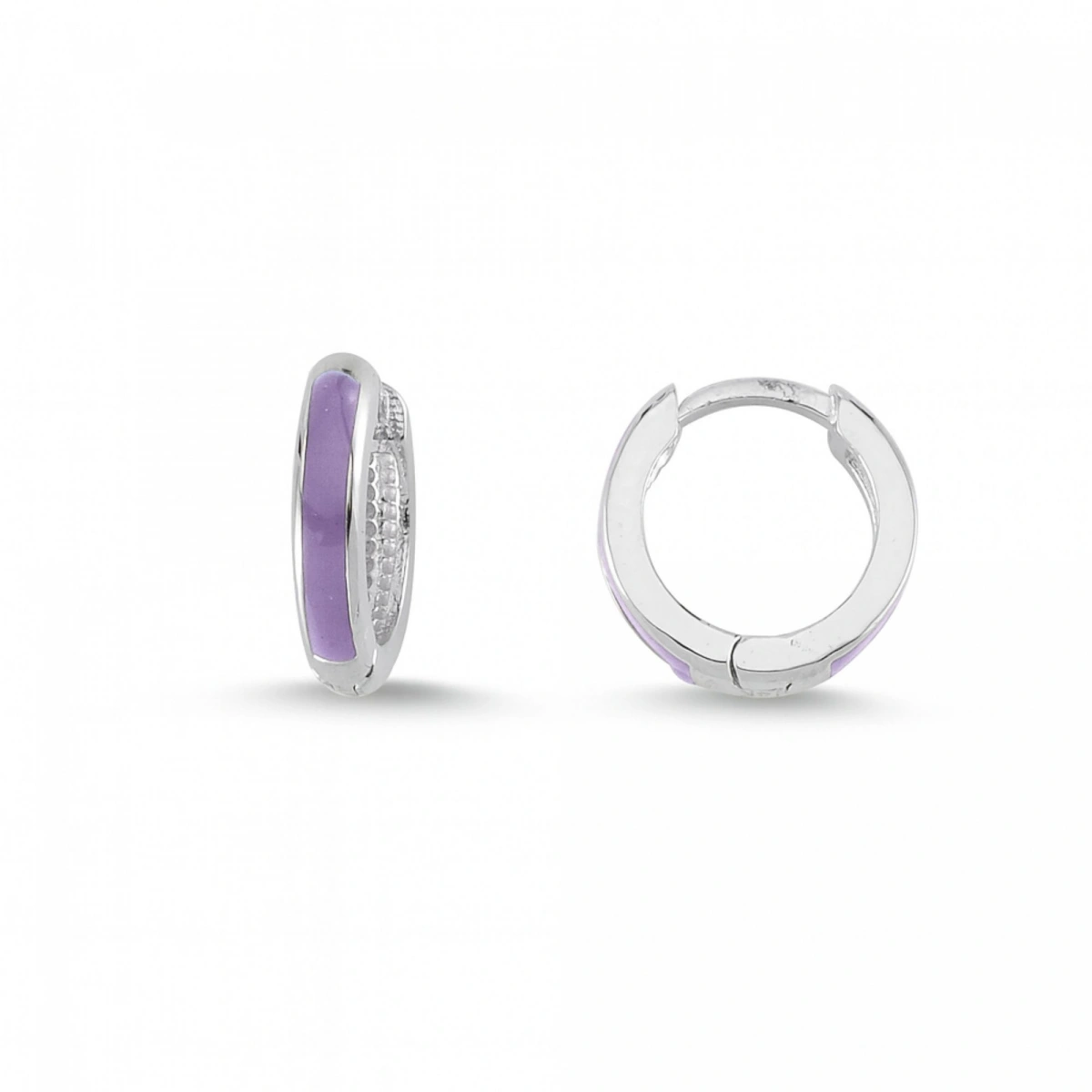 Mor Mineli Halka Altın Küpe