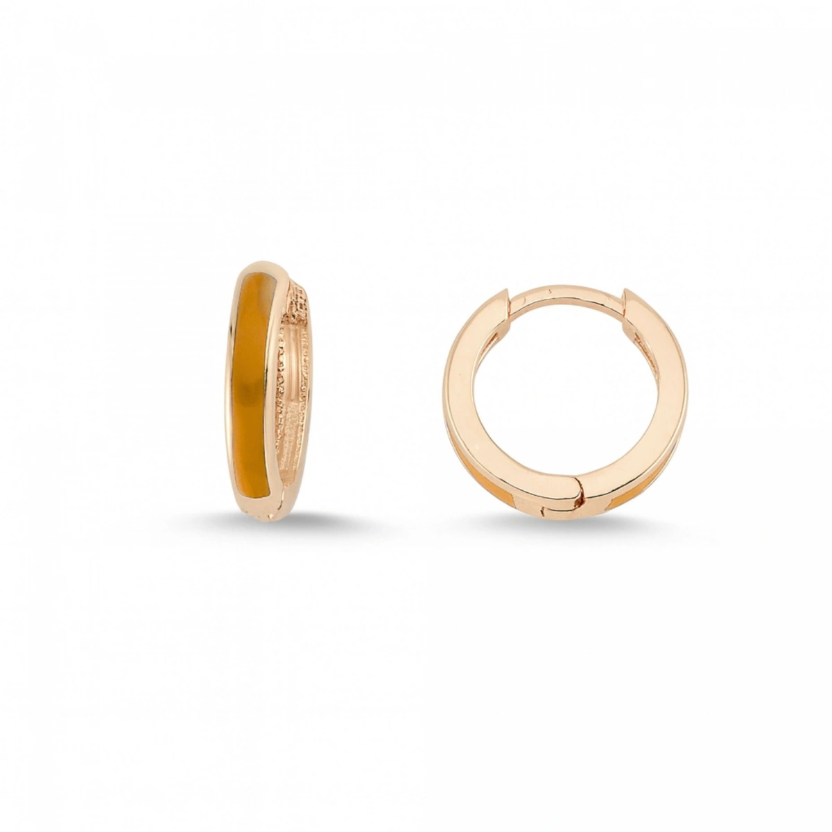 Turuncu Mineli Halka Altın Küpe