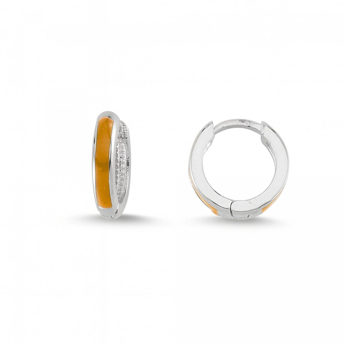 Turuncu Mineli Halka Altın Küpe