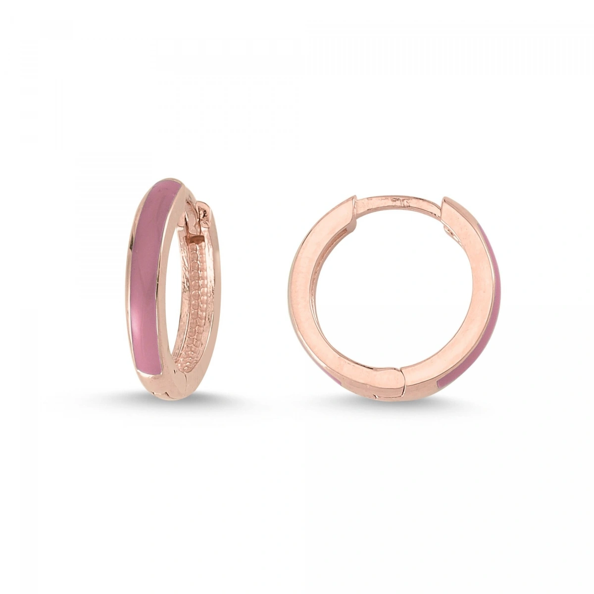 Pembe Mineli Halka Altın Küpe