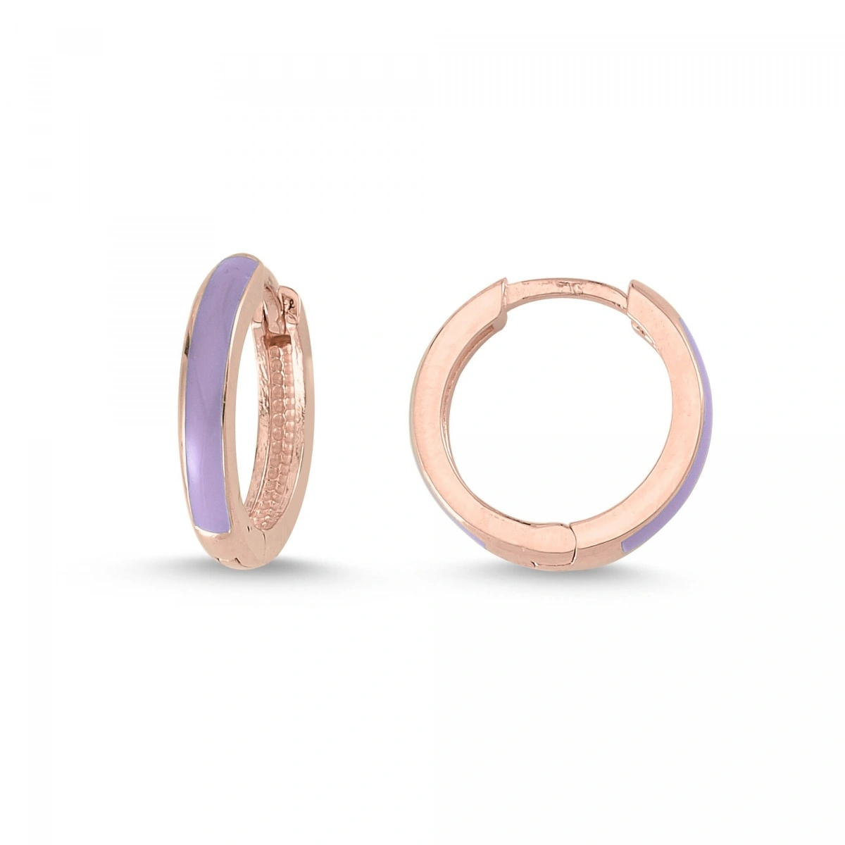 Mor Mineli Halka Altın Küpe