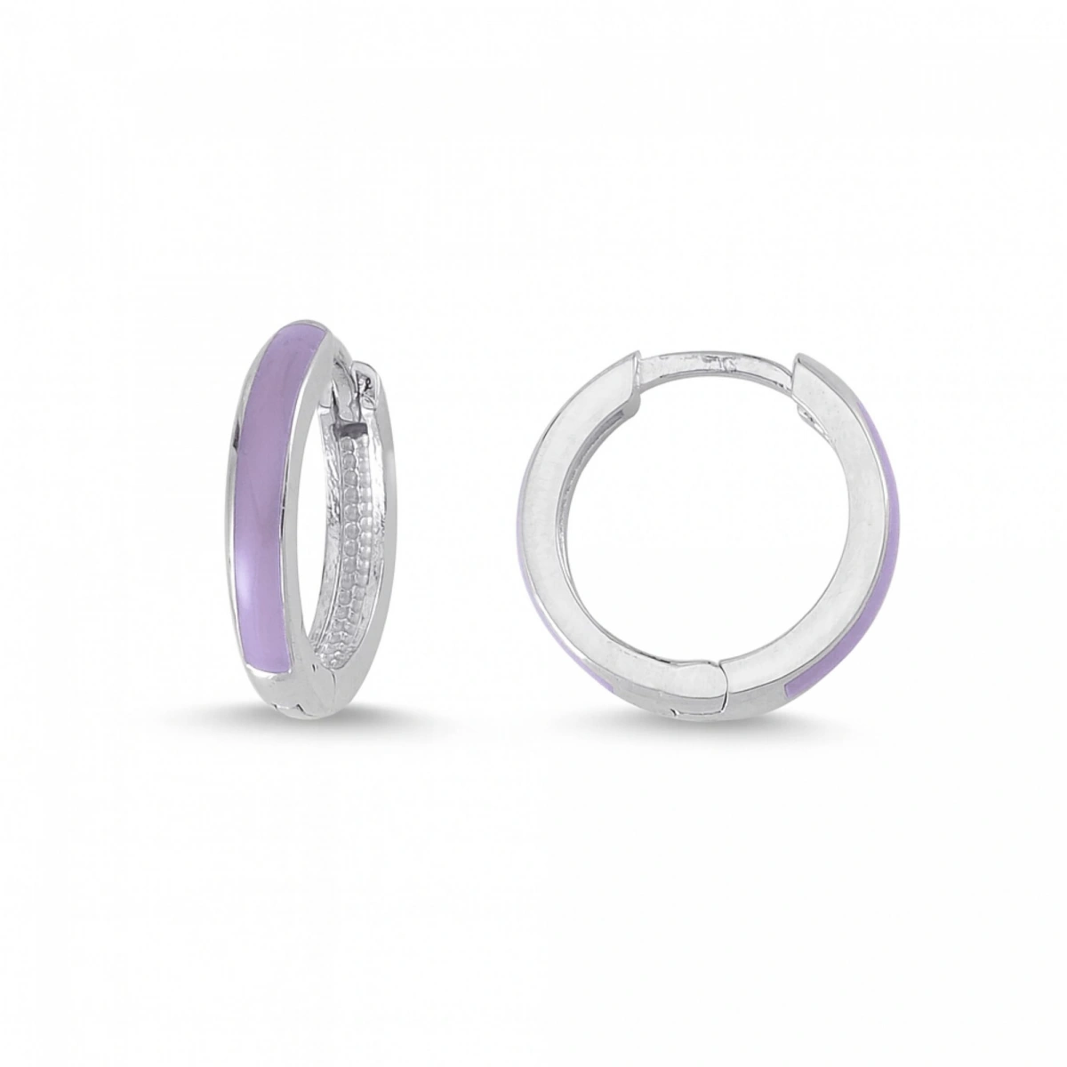 Mor Mineli Halka Altın Küpe