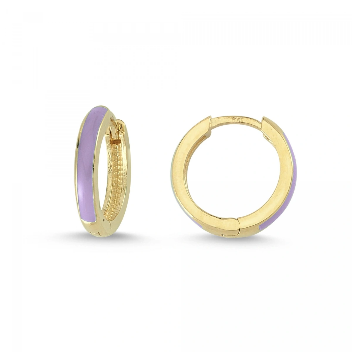 Mor Mineli Halka Altın Küpe