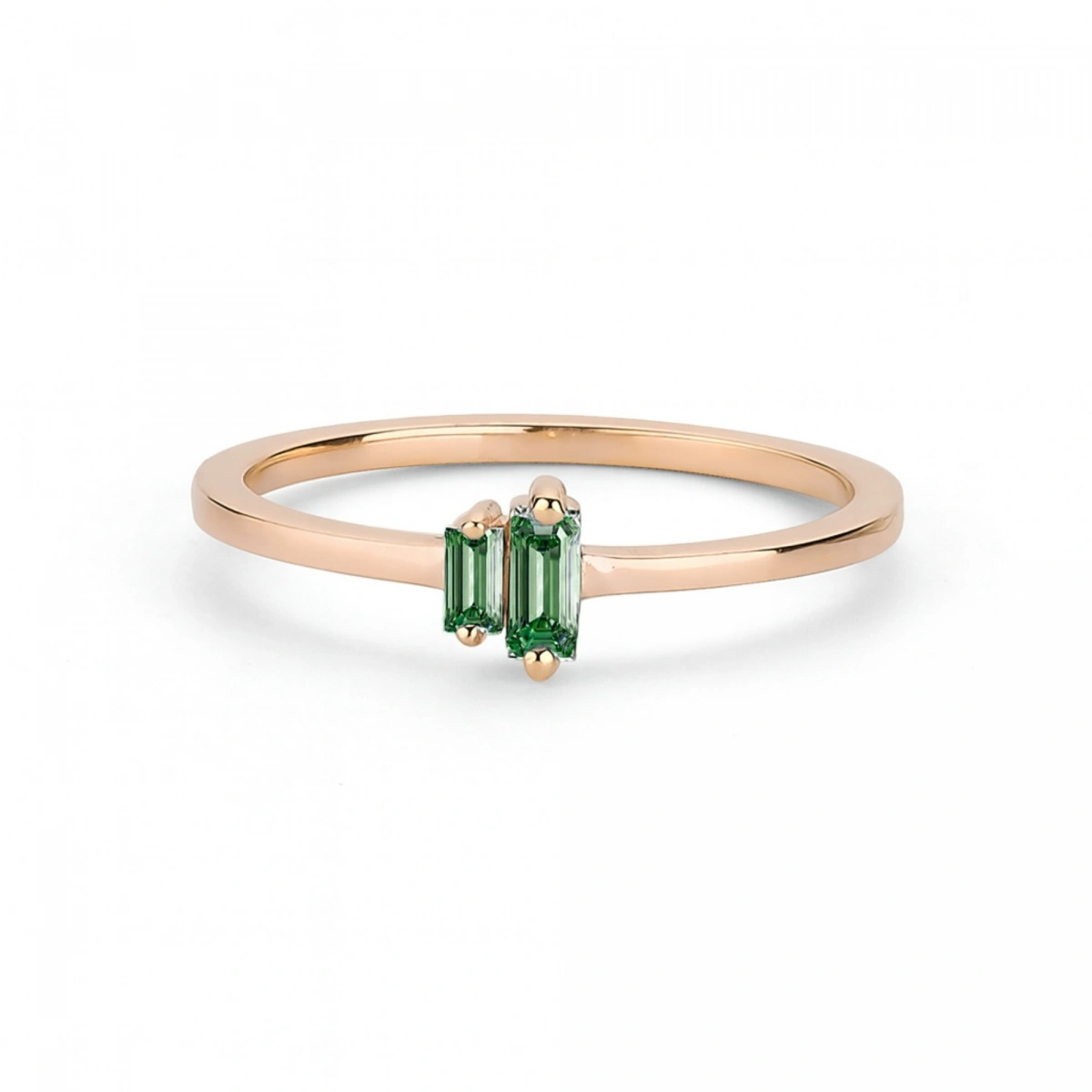 Renkli Yeşil Baget Taşlı Altın Yüzük