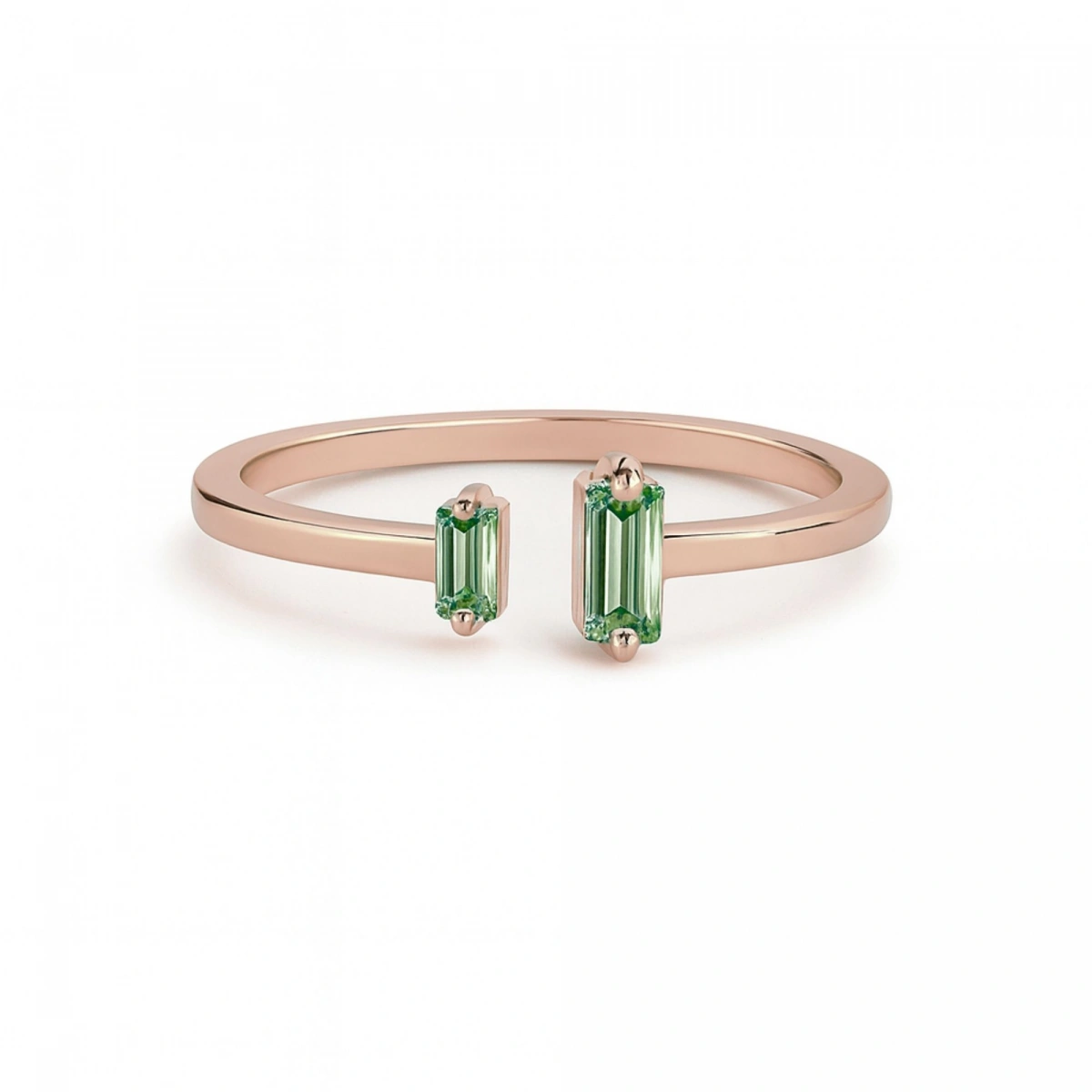 Renkli Yeşil Baget Taşlı Altın Yüzük