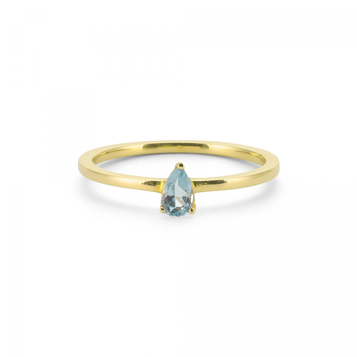 Renkli Buz Mavi Damla Taşlı Altın Yüzük