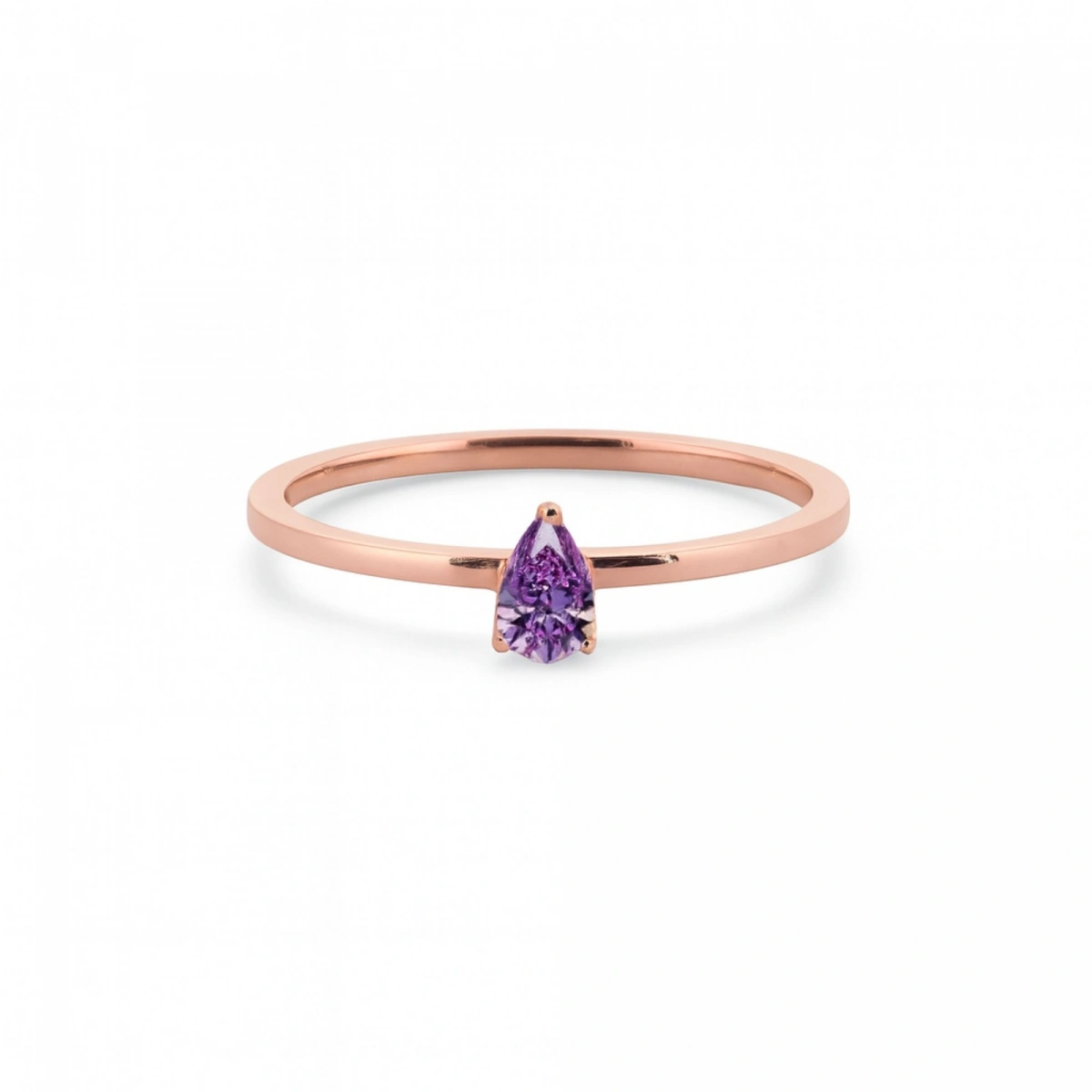 Renkli Mor Damla Taşlı Altın Yüzük