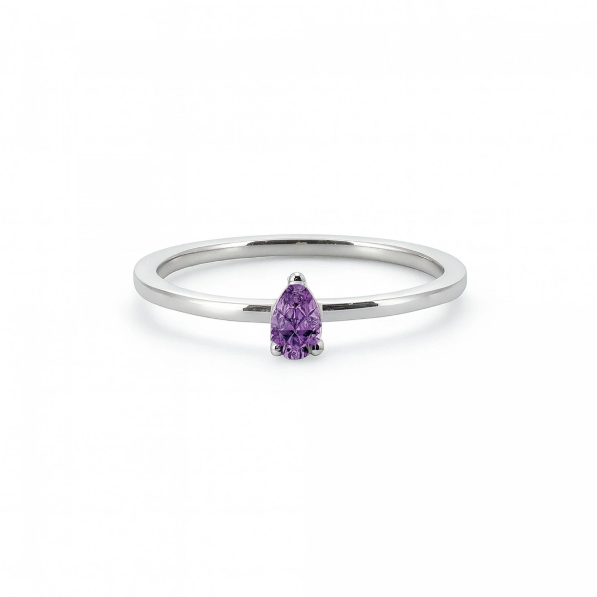 Renkli Mor Damla Taşlı Altın Yüzük