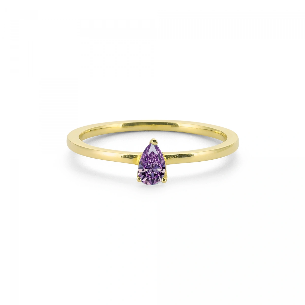 Renkli Mor Damla Taşlı Altın Yüzük