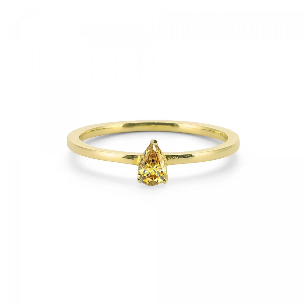 Renkli Sarı Damla Taşlı Altın Yüzük