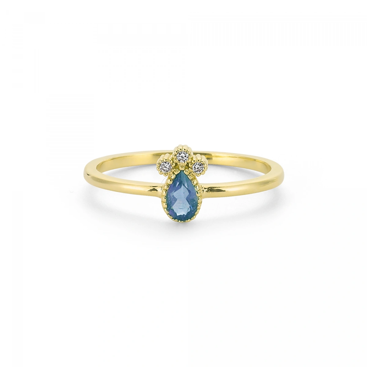 Gökyüzü Mavisi Damla Taşlı Pırlanta Yüzük