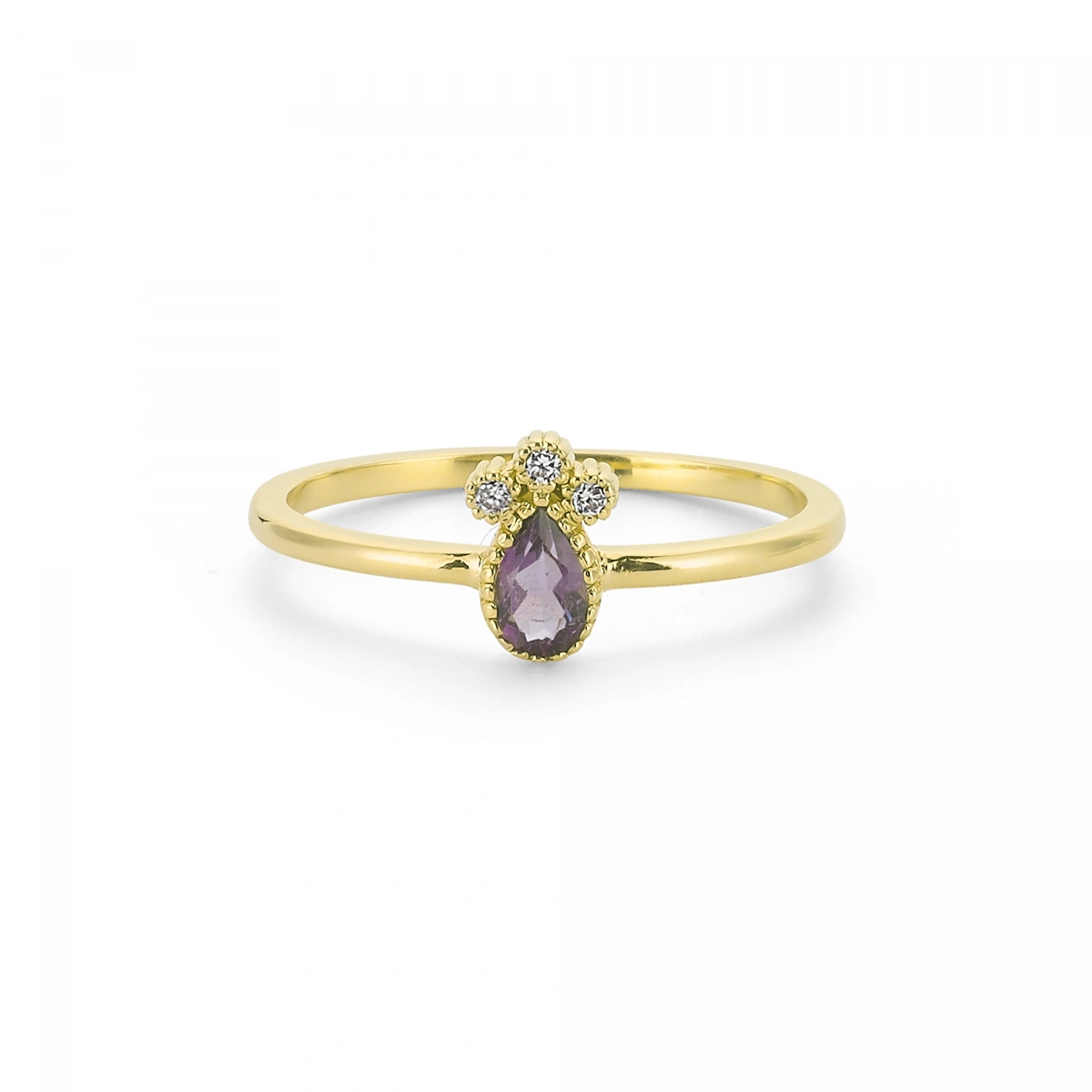 Mürdüm Moru Damla Taşlı Pırlanta Yüzük