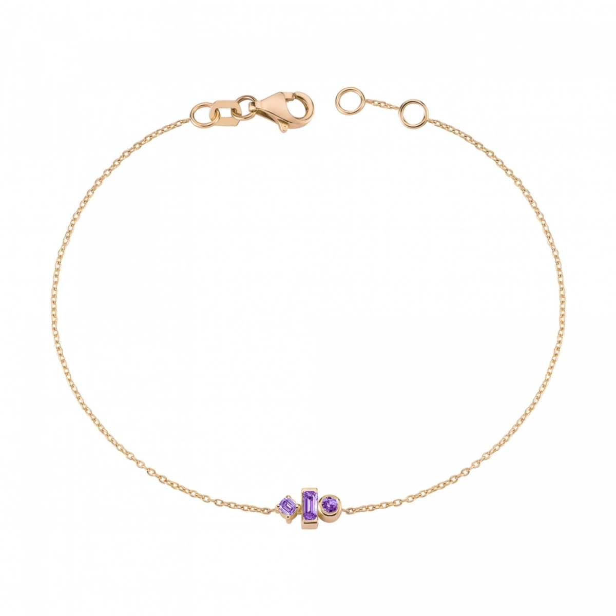 Renkli Mor Taşlı Modern Altın Bileklik