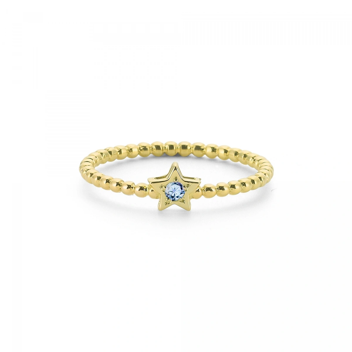 Renkli Yıldız Mavi Taşlı Altın Yüzük