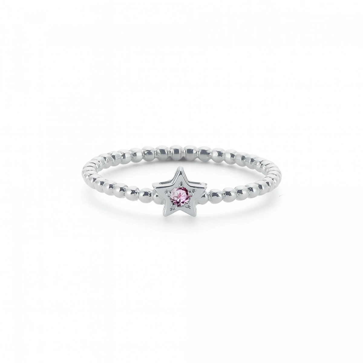 Renkli Yıldız Pembe Taşlı Altın Yüzük