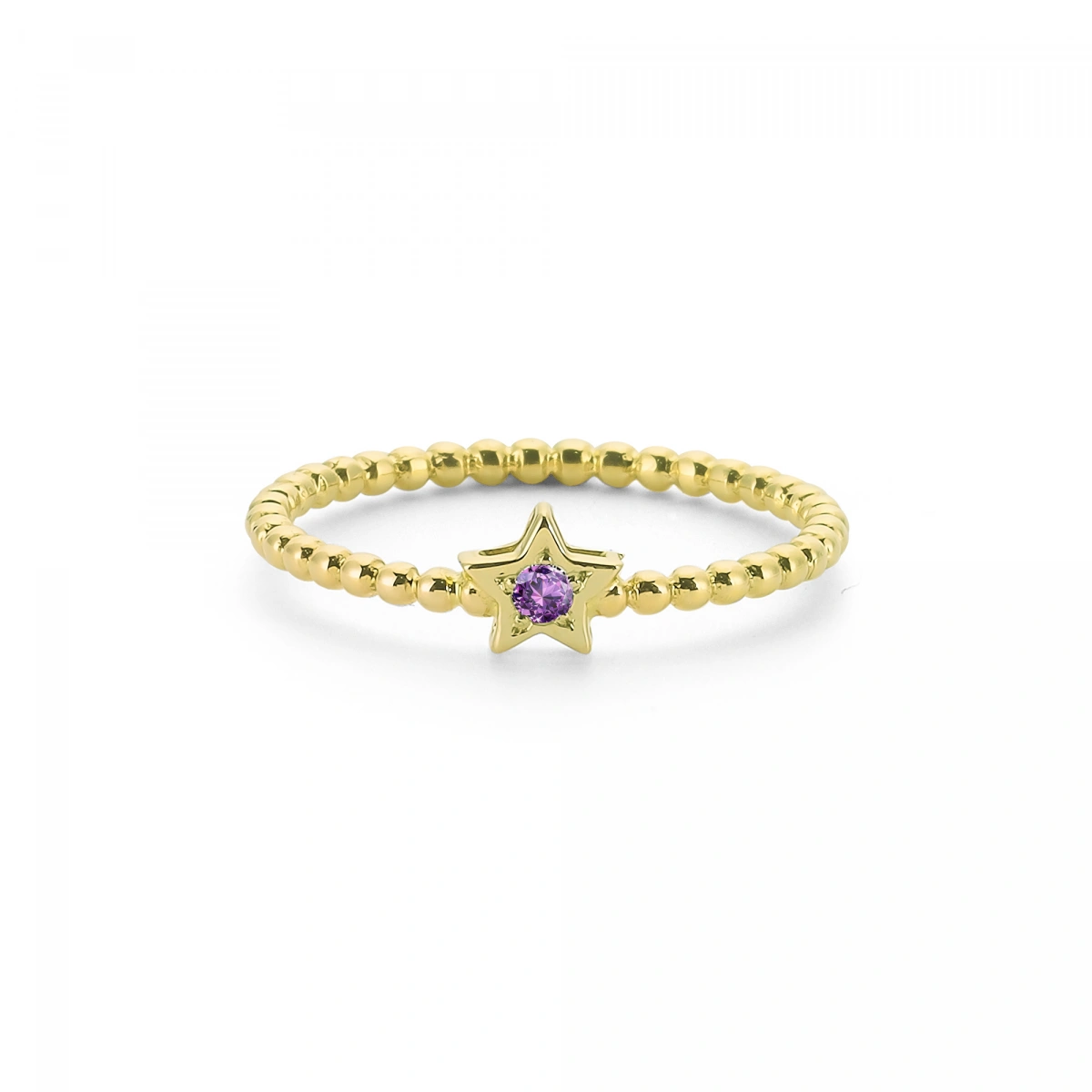 Renkli Yıldız Mor Taşlı Altın Yüzük