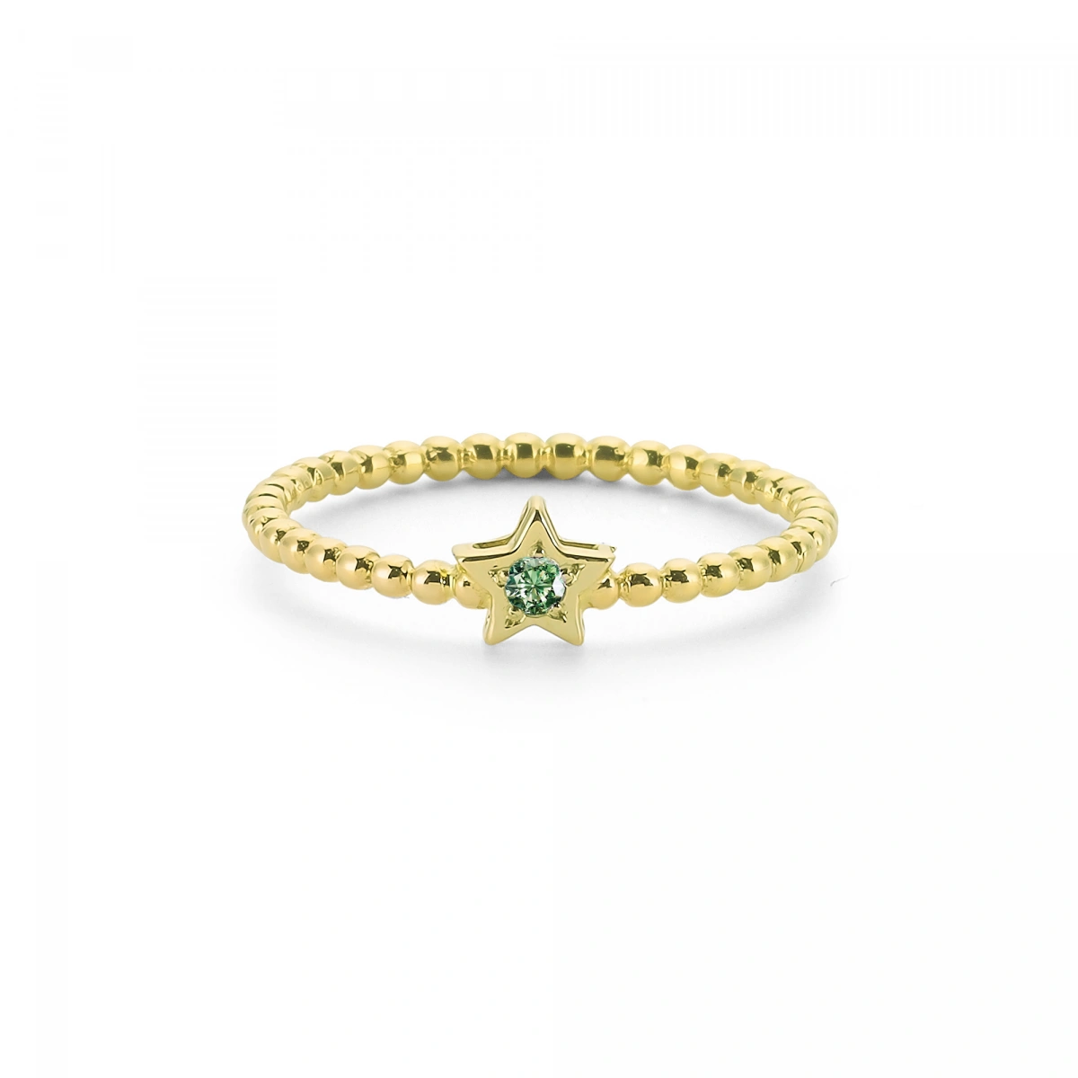 Renkli Yıldız Yeşil Taşlı Altın Yüzük