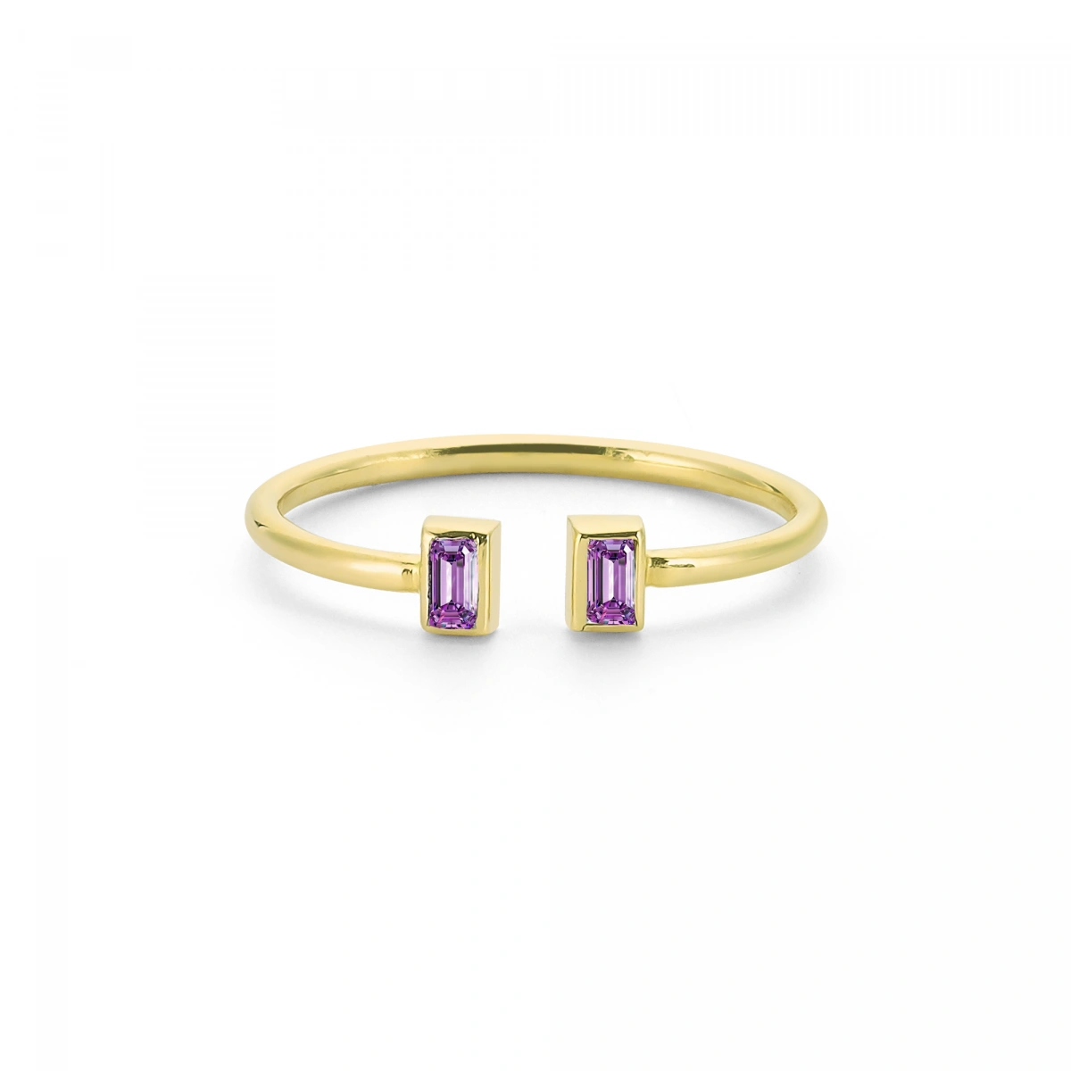 Renkli Mor Baget Taşlı Altın Yüzük