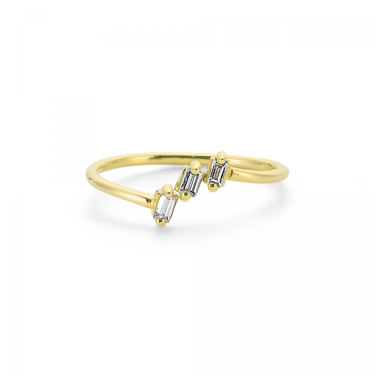 Üç Baget Taşlı Modern Altın Yüzük