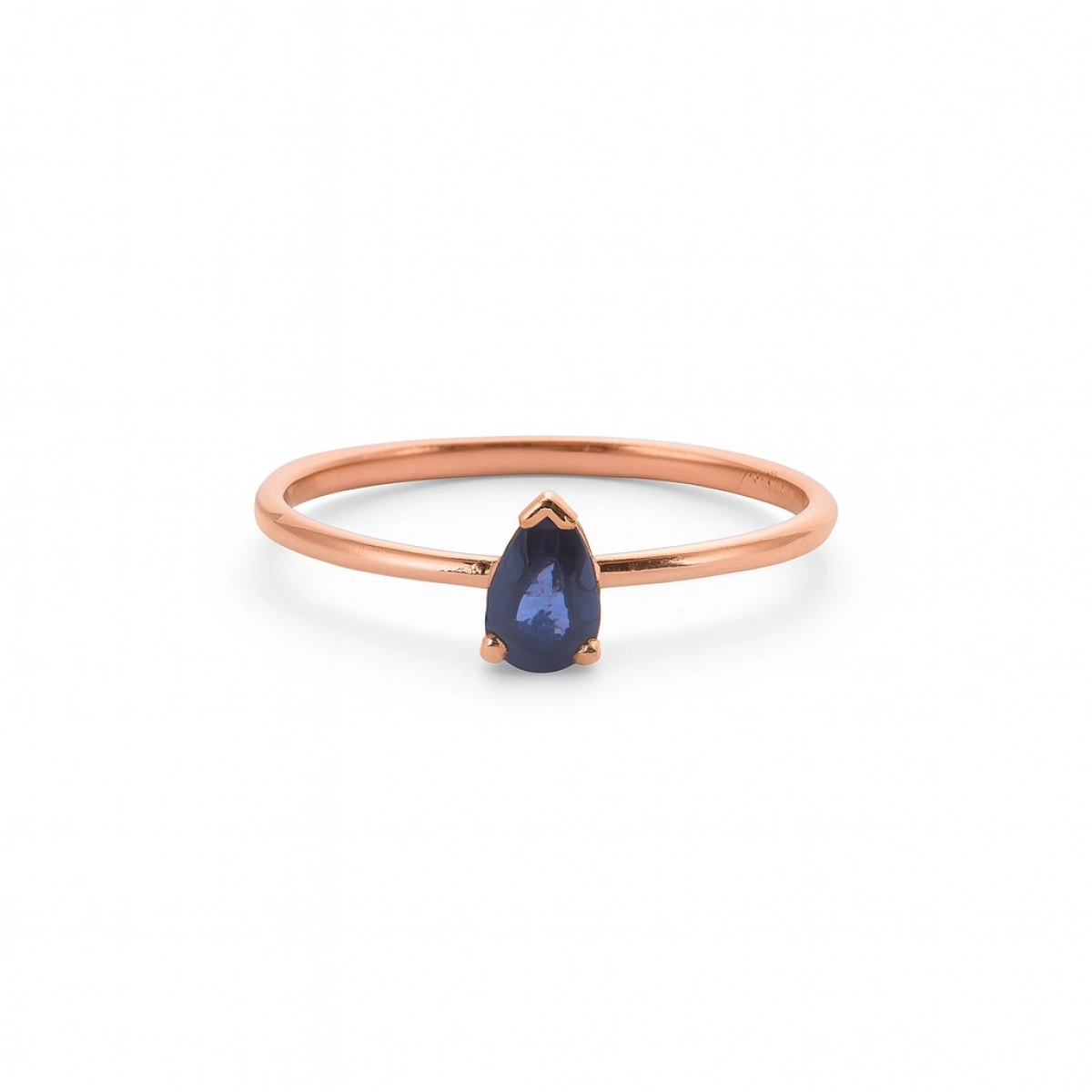 Renkli Koyu Mavi Damla Taşlı Altın Yüzük