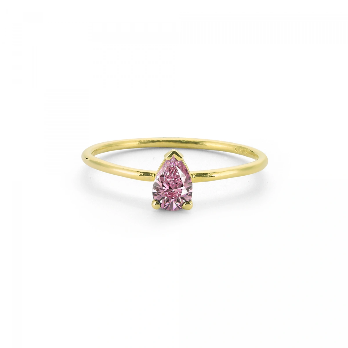 Renkli Pembe Damla Taşlı Altın Yüzük