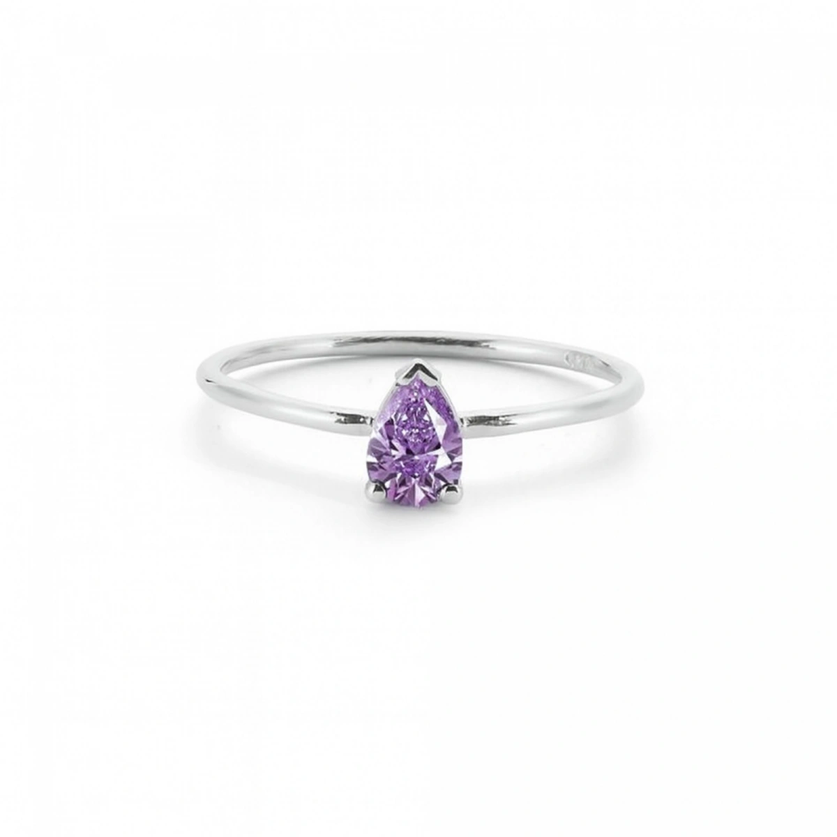 Renkli Mor Damla Taşlı Altın Yüzük