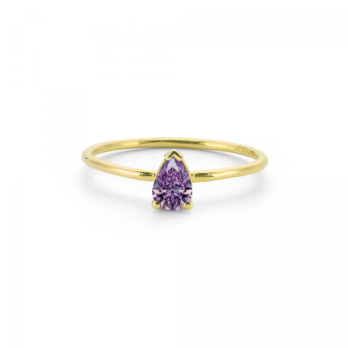 Renkli Mor Damla Taşlı Altın Yüzük
