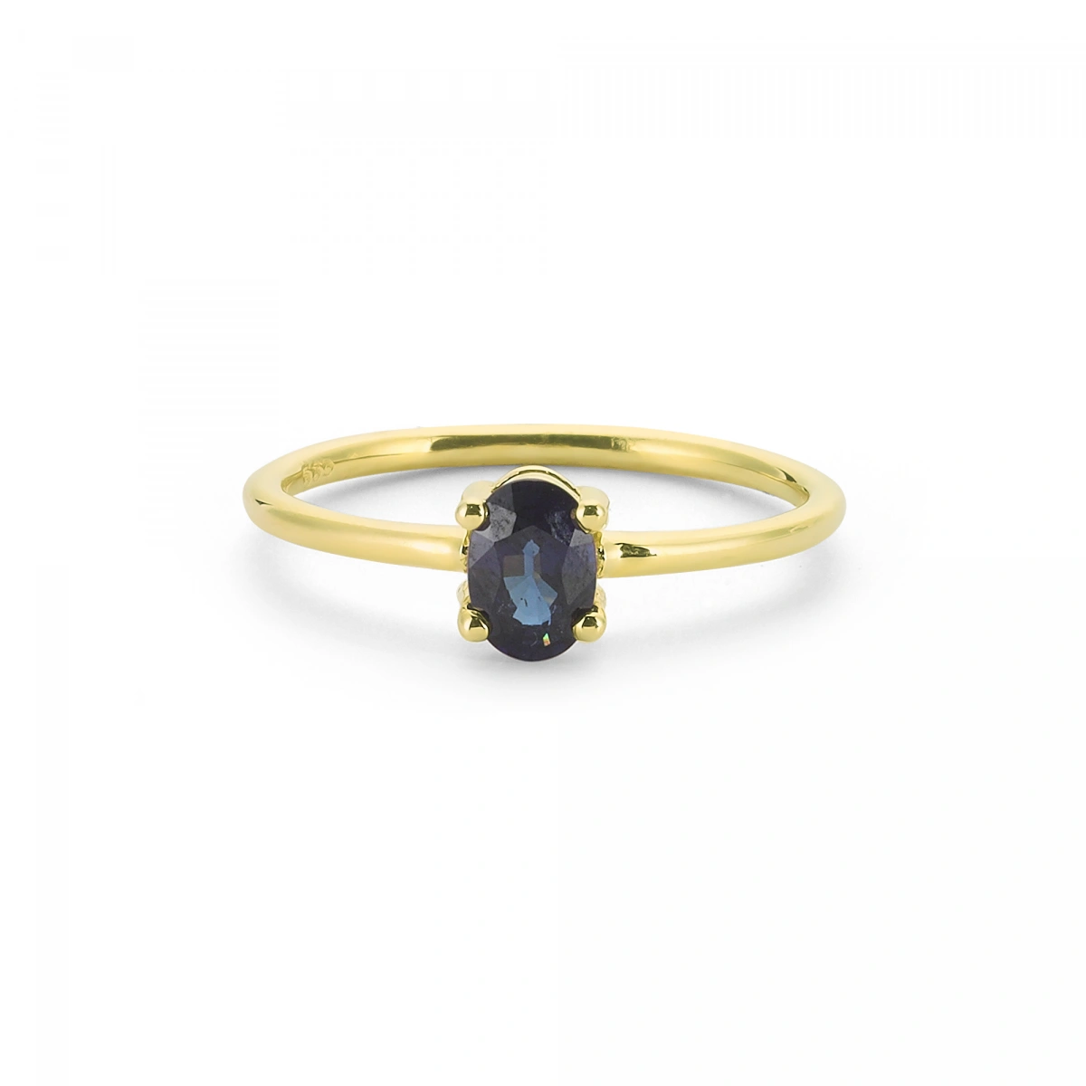 Renkli Koyu Mavi Oval Taşlı Altın Yüzük