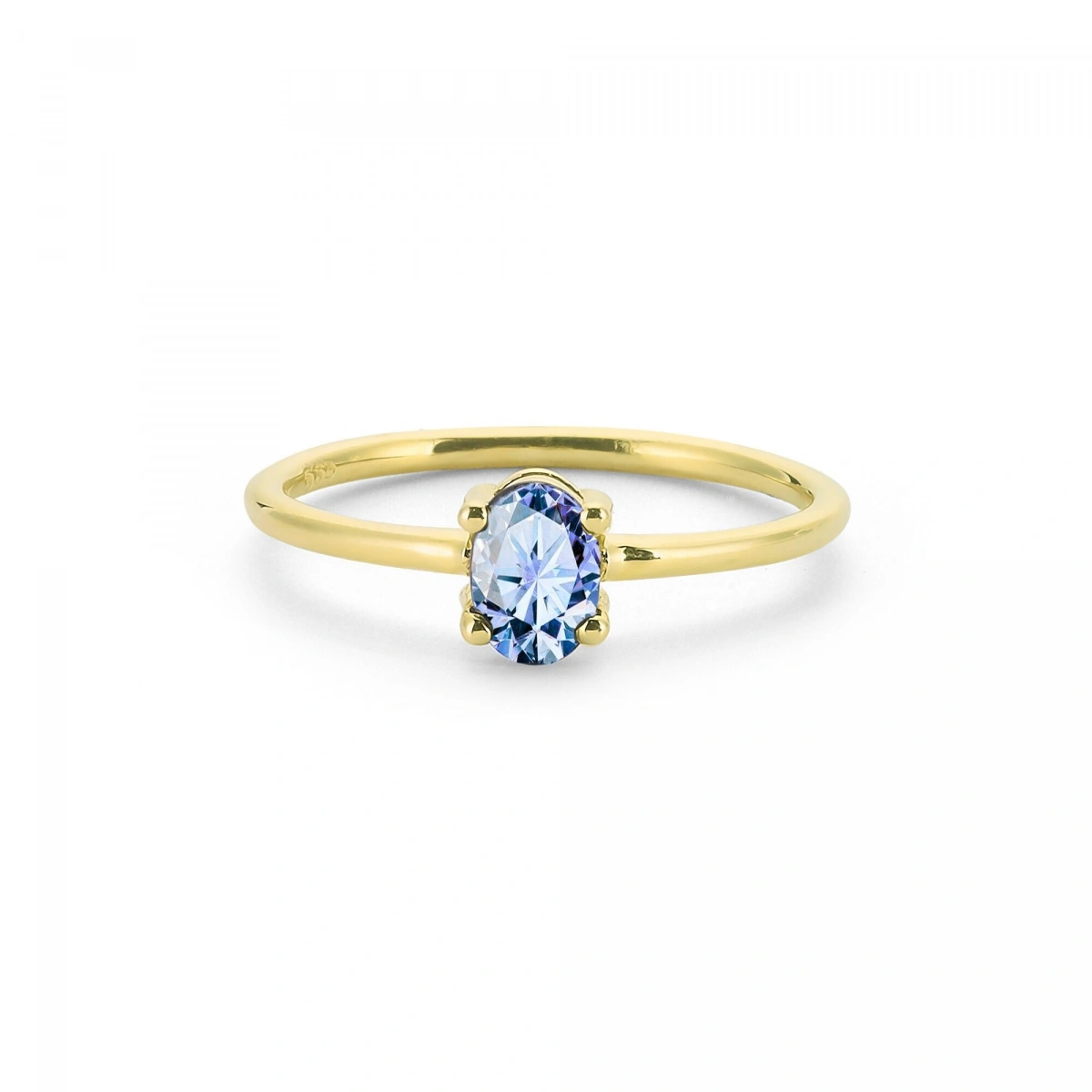 Renkli Mavi Oval Taşlı Altın Yüzük