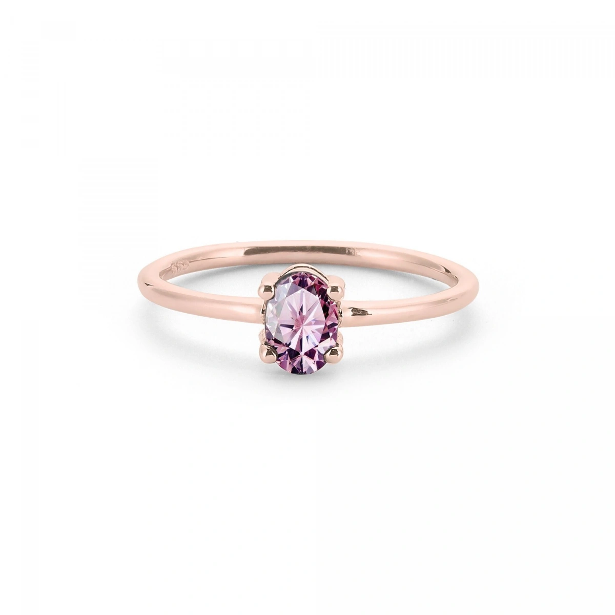 Renkli Pembe Oval Taşlı Altın Yüzük